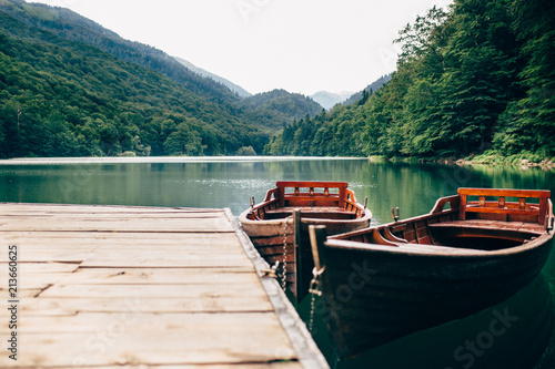 Boats on lake. Biogradsko jezero Montenegro © minastefanovic
