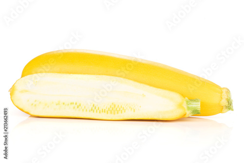 Fresh Raw yellow zucchini isolated on white photo