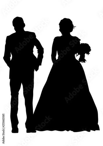 Young couple in wedding clothes on a white background