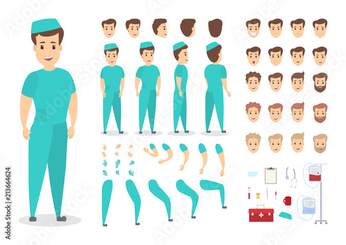 Male doctor character set for animation photo