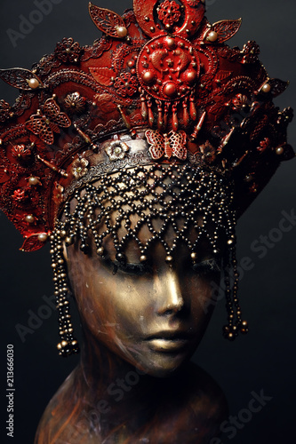 Head of mannequin in creative red kokoshnick