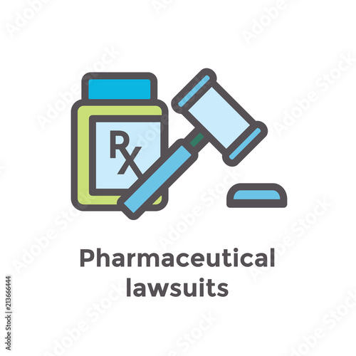 Medical Lawsuit icon with legal imagery showing medical malpractice - outline