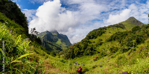 View of Doi Luang Chiang Dao And tourists in Chiang Dao Chiang Mai Thailand. In panoramic view