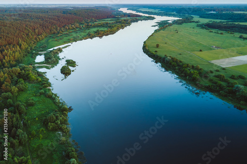 Drone aerial view of Nemunas river, a major Eastern European river