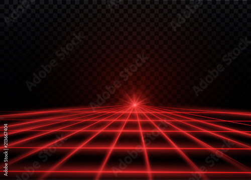 Abstract red laser beam. Transparent isolated on black background. Vector illustration.the lighting effect.floodlight directional.