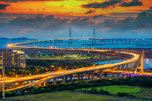 Twilight Incheon bridge in South Korea.