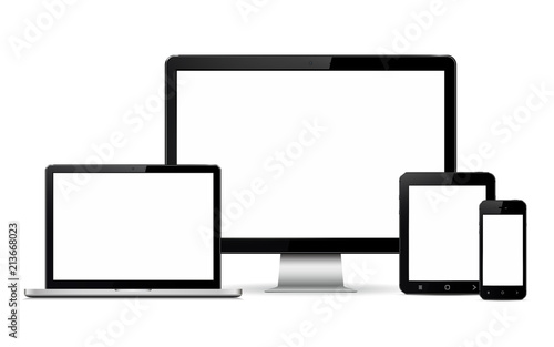 Computer display, laptop, tablet and mobile phone mockup