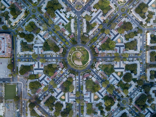Circular Landscape and Park centered between neighborhoods