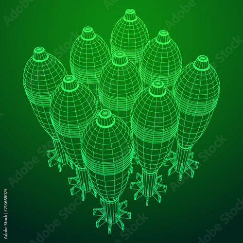 Missile, nuclear bomb or mortar mine Wireframe low poly mesh vector illustration