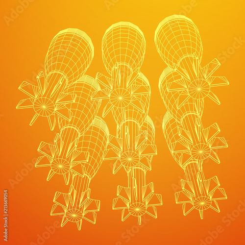 Missile, nuclear bomb or mortar mine Wireframe low poly mesh vector illustration