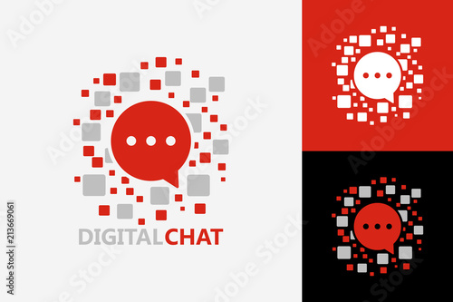 Pixel Digital Chat Logo Template Design Vector, Emblem, Design Concept, Creative Symbol, Icon