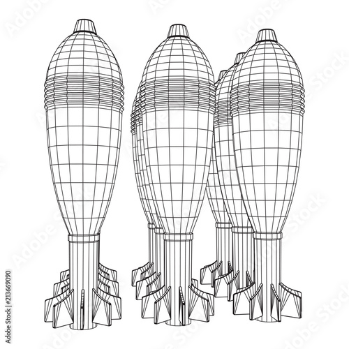 Missile, nuclear bomb or mortar mine Wireframe low poly mesh vector illustration
