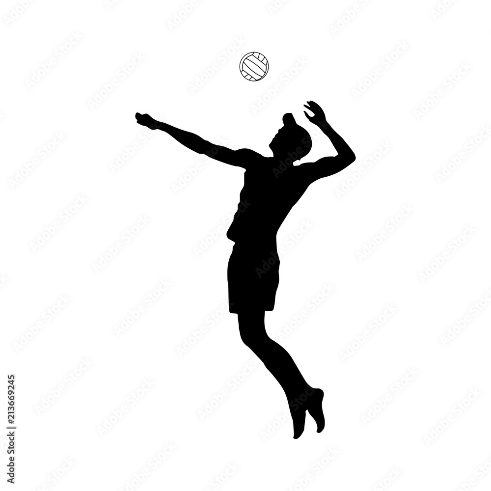 Silhouette of beach volleyball player with ball isolated on white background. Vector illustration of jumping athlete with ball. Sport symbol, logo, icon, Stock Vector | Adobe Stock