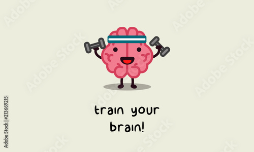 Train your brain Poster Design with Brain Cartoon Vector Illustration 