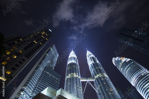 Night city skyline and Petronas towers, Kuala Lumpur
