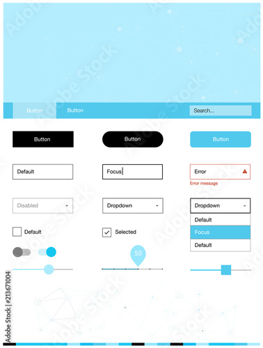 Light BLUE vector ui ux kit in triangular style with circles.