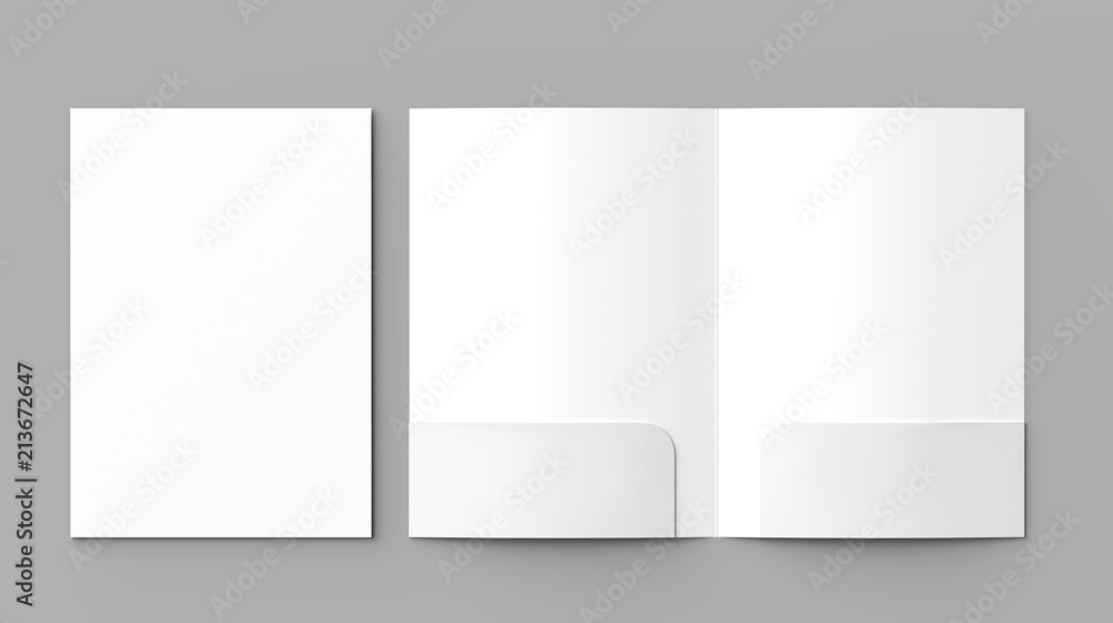 A4 size two pockets reinforced folder mock up isolated on gray background. 3D illustration.