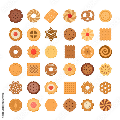 Big set of cookies and biscuits. Isolated on white background. Vector illustration.
 photo