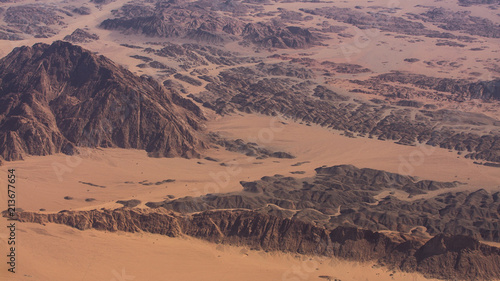 Aerial view of Egypt inclung sand rivers and mountains photo