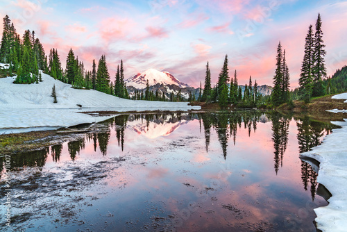 Sunrise at Tipsoo Lake at Mt. Rainier National Park photo