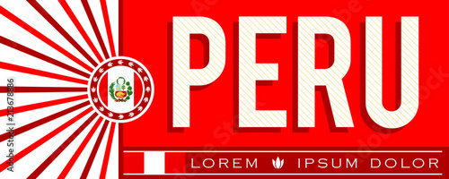 Peru patriotic banner design, typographic vector illustration, peruvian flag colors