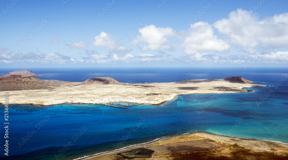 Volcanic Island La Graciosa of the Atlantic Ocean - a view from Lanzarote, Canary Islands, Spain