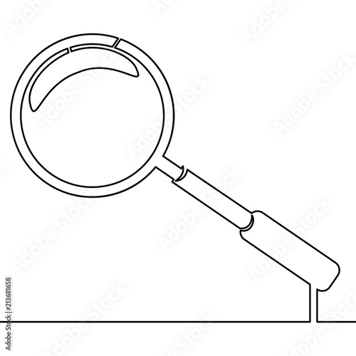 Magnifier drawn by one line Vector illustration