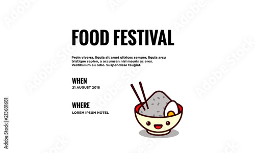 Food Festival invitation Design with Rice Bowl Chopsticks Where and When Details