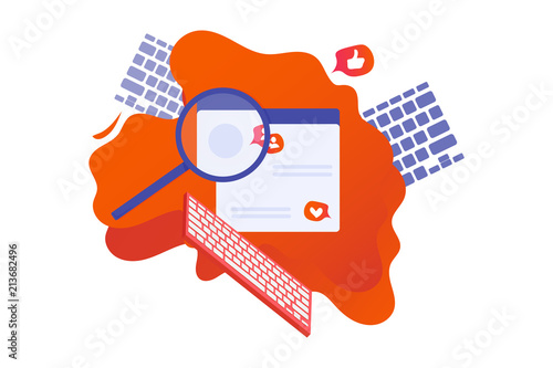 Vector flat illustration: social networking or internet surfing concept.
