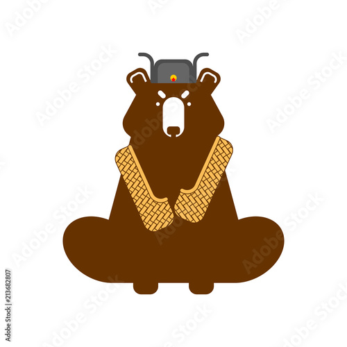 Russian bear with bast shoes. Vector illustration.