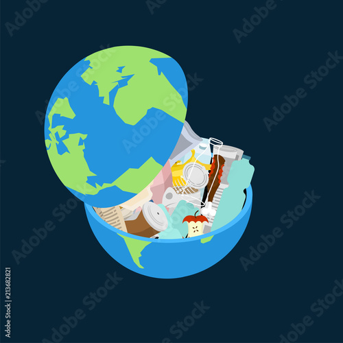 Earth garbage dump. Planet and garbage. scrapyard Vector illustration.