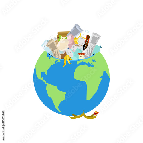 Earth garbage dump. Planet and garbage. scrapyard Vector illustration.