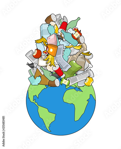 Earth garbage dump. Planet and garbage. scrapyard Vector illustration.