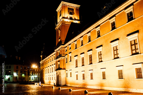 tourist area of the old town in night Warshawa photo