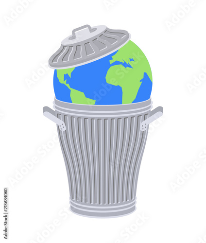 Earth in trash. Planet and garbage. scrapyard Vector illustration.