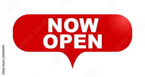 red vector bubble banner now open