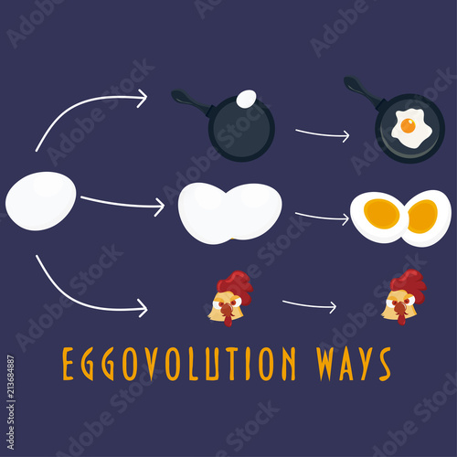 Vector caricature illustration: Egg evolution ways.