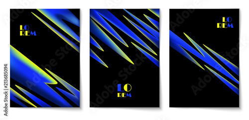 Vibrant gradient abstract shapes and copy space on black vertical background. Set of design template of flyer, banner, cover, poster in A4 size. Vector illustration.