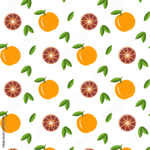 Fototapeta Naklejka Na Ścianę i Meble -  Seamless pattern with oranges and leaves. Vector texture illustration.