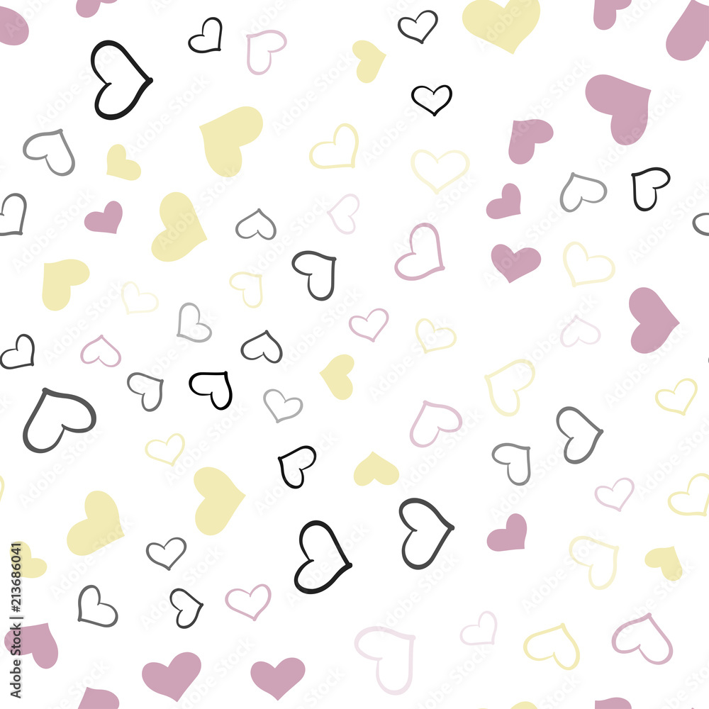 Light Pink, Yellow vector seamless cover with Shining hearts. Light Pink, Yellow vector seamless cover with Shining hearts.