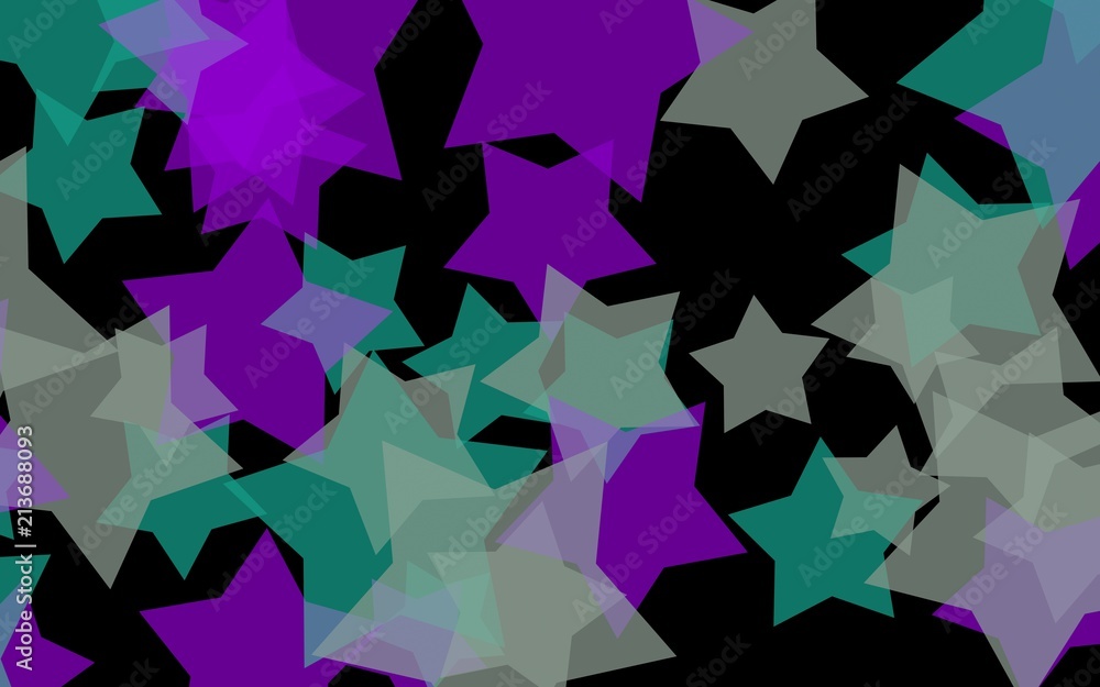 Multicolored translucent stars on a dark background. Green tones. 3D illustration Multicolored translucent stars on a dark background. Green tones. 3D illustration