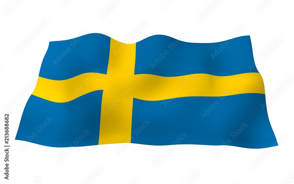 The flag of Sweden. Official state symbol of the Kingdom of Sweden. A blue field with a yellow Scandinavian cross that extends to the edges of the flag. 3d illustration The flag of Sweden. Official state symbol of the Kingdom of Sweden. A blue field with a yellow Scandinavian cross that extends to the edges of the flag. 3d illustration