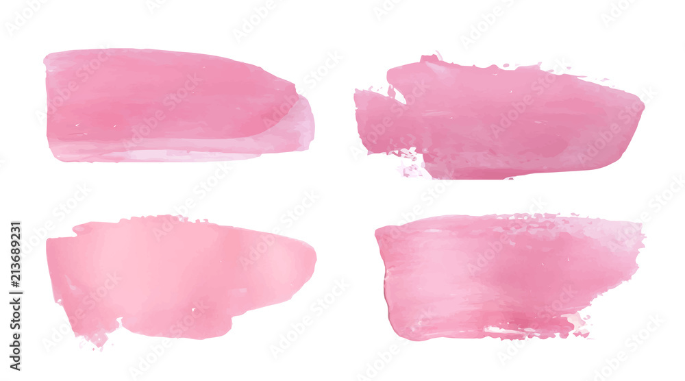 Vector pink paint smear stroke stain set. Abstract pink glittering textured art illustration. Acrylic Texture Paint Stain Illustration. Hand drawn brush strokes vector elements. Acrilyc strokes.