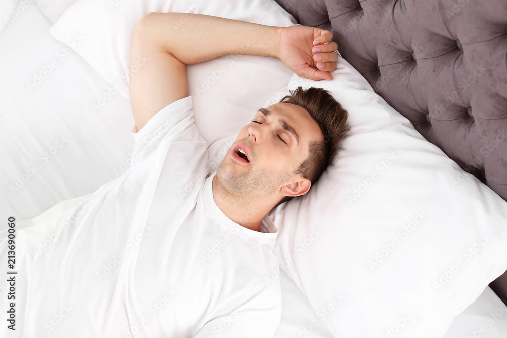 Young Man Sleeping In Bed At Home Top View Stock Photo Adobe Stock