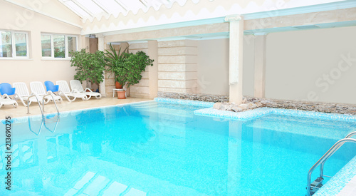 Swimming pool with refreshing clear water indoors