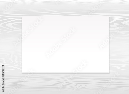 Blank postcard template. Vector mockup design of empty white post card on light gray wooden background. Make your own idea to print
