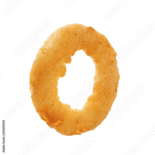 Freshly cooked onion ring on white background