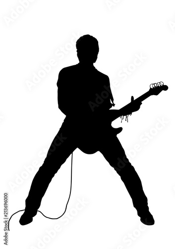 Vector drawing. Silhouette of man with electric guitar.