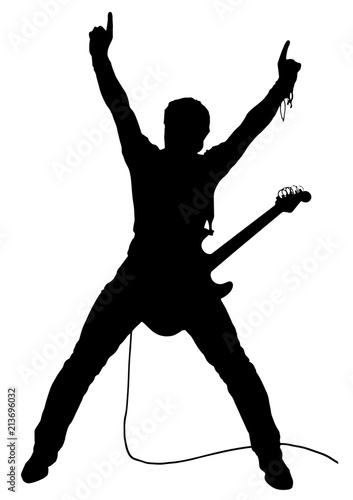 Vector drawing. Silhouette of man with electric guitar.