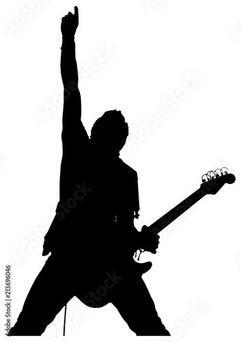 Vector drawing. Silhouette of man with electric guitar.